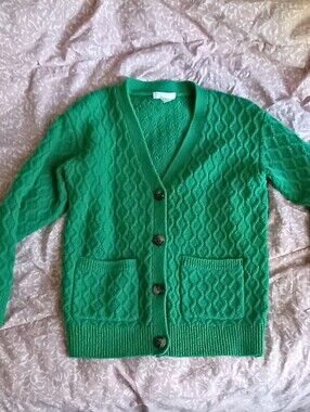 Green Knit Button-Front Cardigan Sweater